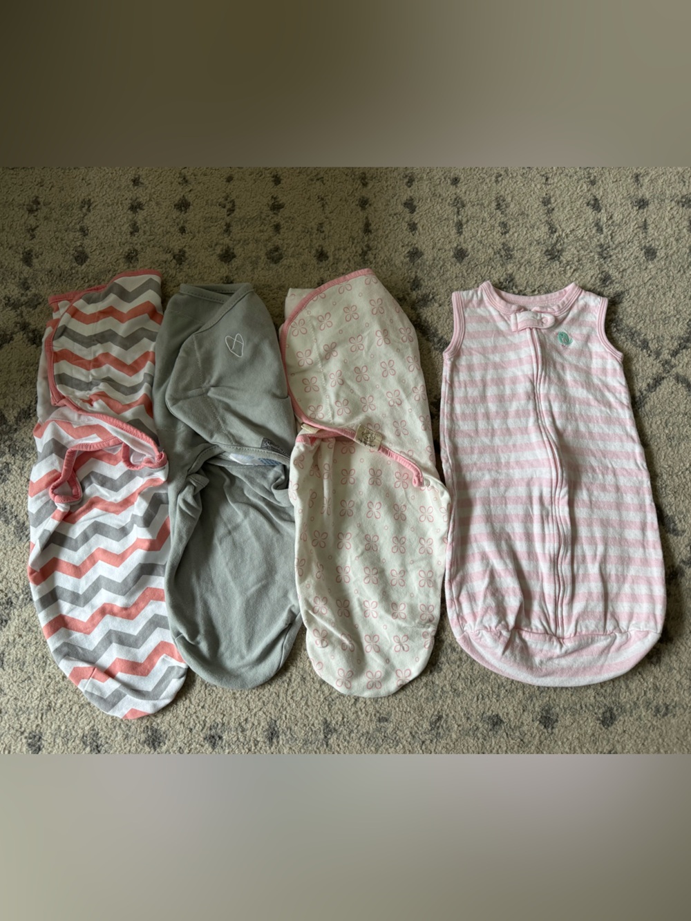 Baby Swaddle Sleep Sacks - Pink, Gray, Coral Set of 4